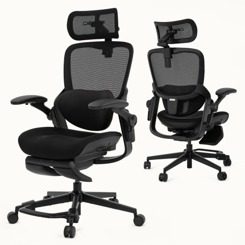 CabLady S2 Petite Ergonomic Office Chair for Women, Small Frame Desk Chair with Adjustable Lumbar, Headrest & Footrest, Space-Saving Flip-Up Armrests