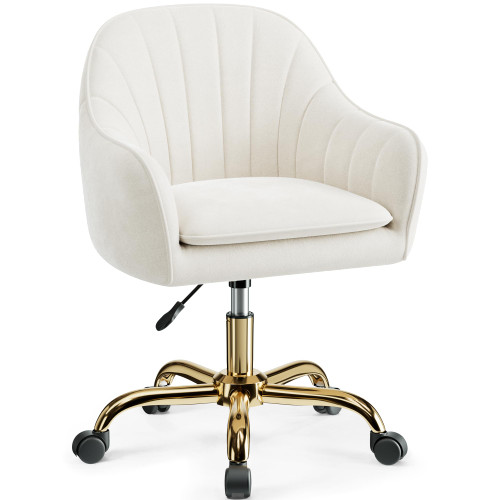 BestEra Vanity Chair with Wheels, Comfy Home Office Desk Chairs Adjustable Modern Velvet Makeup Vanity Chairs for Bedroom Living Room-Beige