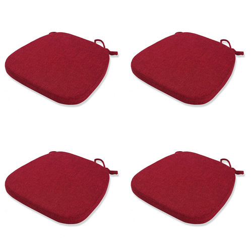 KGPLOME Chair Cushion with Ties for Dining Chairs - Memory Foam Non Slip Kitchen Chair Pad and Dining Seat Cushion with Machine Washable Cover Set of 4 [16.5 x 16.2 Inches] (Red, 4)