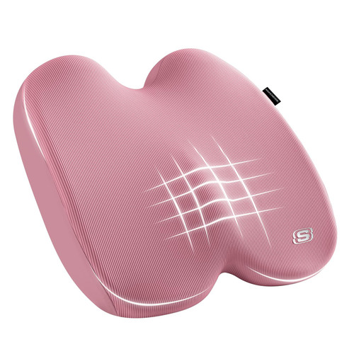 Skechers Seat Cushion, Ergonomic Memory Foam Cushion for Long Sitting Hours on Office & Home Chair, Car Seat Cushion for Sciatica, Coccyx Cushion,Pink