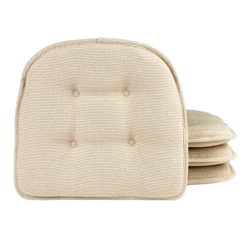 Klear Vu Omega Non-Slip Chair Cushions, Assembled in USA, U-Shaped Skid-Proof Seat Pads for Dining Room, Kitchen, Office, 15"x16" 4 Pack Slub Natural 4 Count