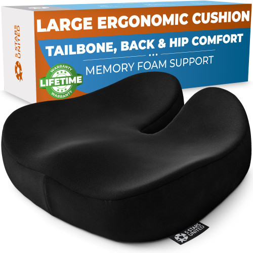 5 STARS UNITED Seat Cushion - Memory Foam Chair Cushion for Tailbone Pain Relief - Ergonomic Support for Coccyx, Sciatica & Butt - Office, Desk & Gaming Chair, Car Seat, Wheelchair, Black Suede