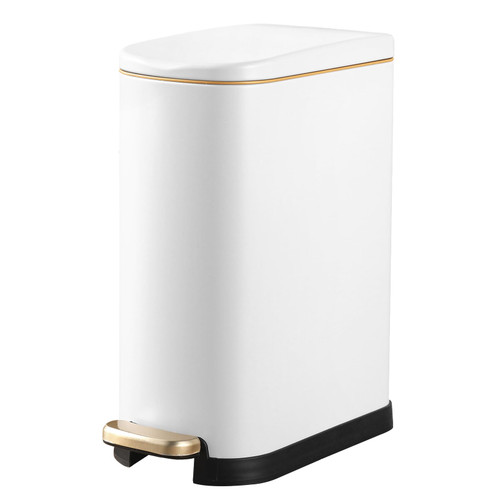 SYNCVIBE Bathroom Trash Can with Soft-Close Lid 3.5 Gallon Stainless Steel Garbage Can with Removable Inner Bucket Slim Trash Bins for Bedroom, Office(Matte White)