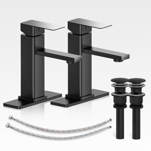 Faucets Set with Pop Up Drain, Modern Single Handle Black