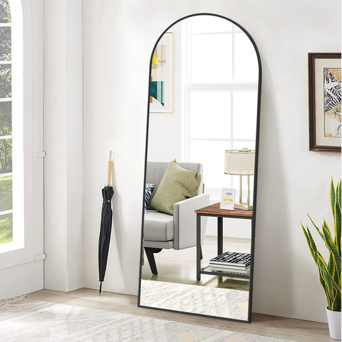 BEAUTYPEAK 65"x24" Full Length Mirror, Arch Full Body Floor Mirror, Hanging or Leaning for Bedroom, Dressing Room, Black