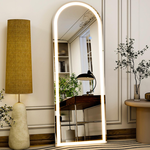 GLSLAND 20"x56" Arched LED Full Length Mirror with Lights – Wall Mounted or Standing Full Body Mirror for Bedroom/Cloakroom