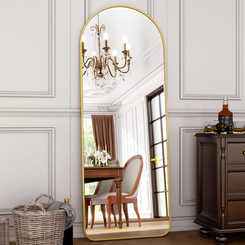 HARRITPURE 64"x21" Arched Full Length Mirror Floor Mirrors with Aluminum Alloy Frame Free for Home,Gold