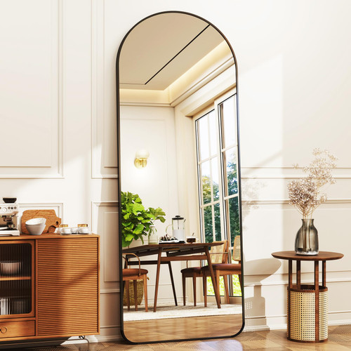 65"x 22" Arched Full-Length Mirror with Rectangular Corners, Large Wall-Mounted or Leaning Floor Black Mirror for Bedroom, Living Room