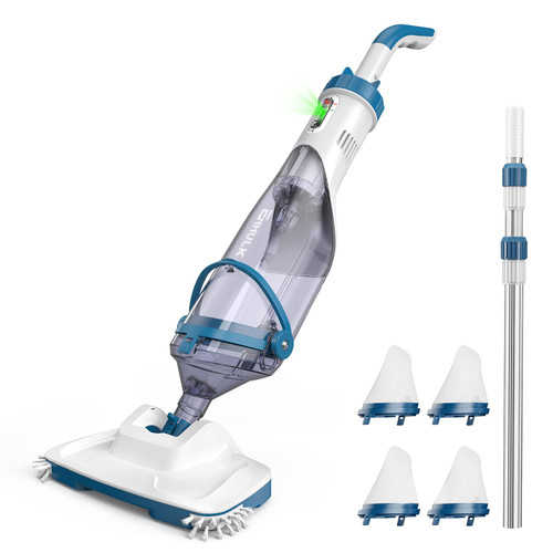 ENHULK Pool Vacuum for Above Ground Pool, Upgraded 13.4" Wide Head & Telescopic Pole, 18.5 GPM Suction, 60 Min Runtime, Cordless