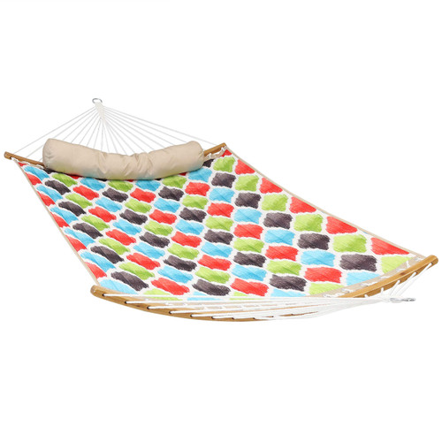 Sunnydaze Outdoor Hammock with Spreader Bar - 450-Pound Capacity Curved Spreader Bar Hammock - Multicolor Quatrefoil