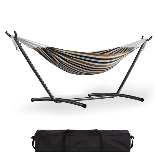 Garvee Double Hammock with Foldable Steel Stand and Carry Bag – Indoor/Outdoor Standing Hammock, 450 LBS Capacity, for Garden, Camping, Beach (Coffee)