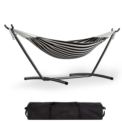 Garvee Double Hammock with Foldable Steel Stand and Carry Bag – Indoor/Outdoor Standing Hammock, 450 LBS Capacity, for Garden, Camping, Beach (Black)