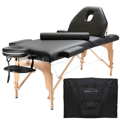 Portable Massage Table with Backrest - Black