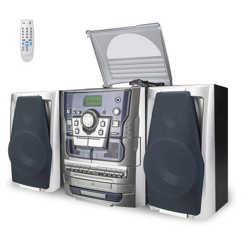 Bluetooth Vinyl Stereo Record Player, 3-Speed Stereo Turntable CD Player Music System with Dual Cassette Deck,Remote Control