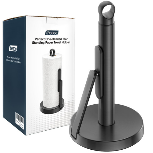 theaoo Heavy-Duty Stainless Steel Paper Towel Holder with Tension Arm – Easy One-Handed Tear