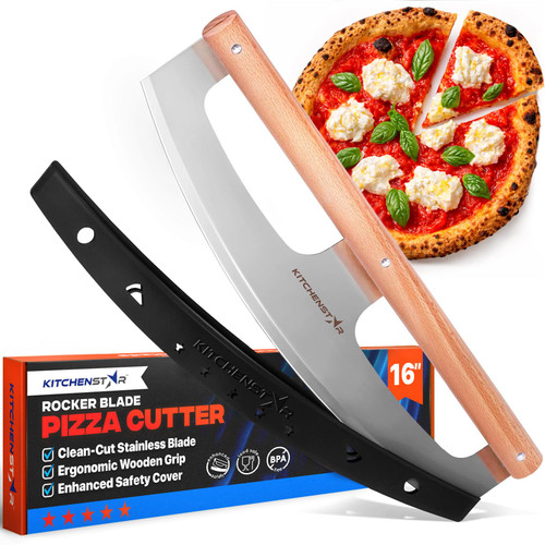 KitchenStar 16-Inch Pizza Cutter Rocker Blade - Razor Sharp Stainless Steel Slicer Knife