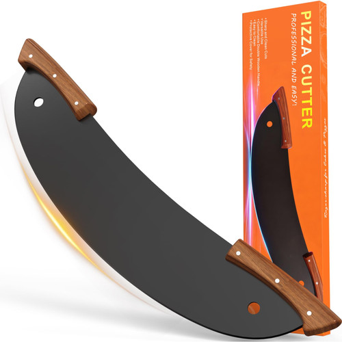 20-Inch Pizza Rocker Blade Cutter, Stainless Steel with Double Wooden Handles
