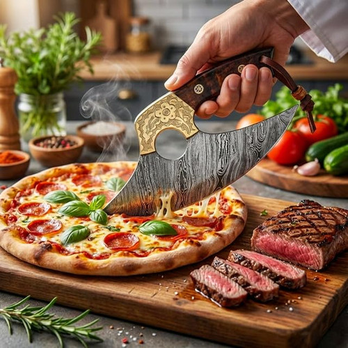 Dessi Alaskan Ulu Knife Damascus Steel Rocker Blade for Chopping Mincing Slicing