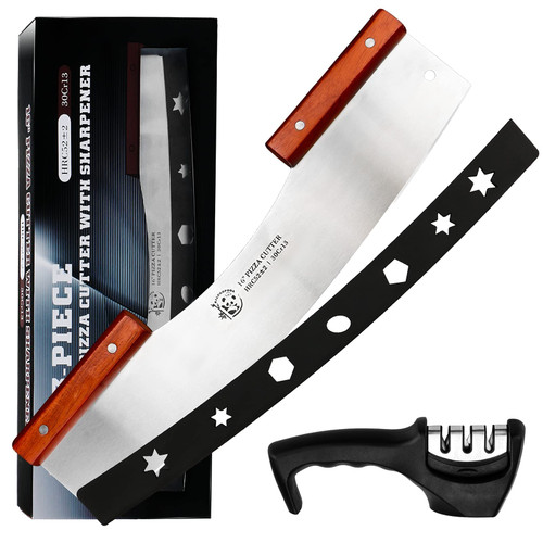 AILUROPODA Pizza Cutter Rocker with Knife Sharpener & Protective Cover 16" Large Pizza Rocker Cutter