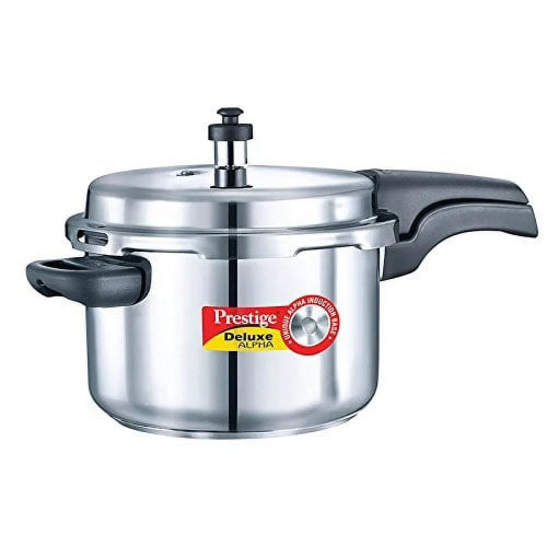 Prestige Alpha PRSDA-3.5L Induction Base Stainless Steel Deluxe Pressure Cooker, 3.5 L/Small, Silver