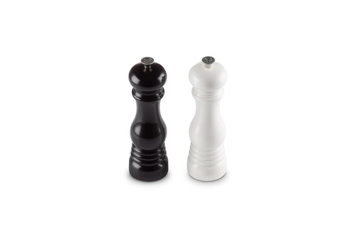 Le Creuset Salt and Pepper Mill Set, 8" x 2 1/2" each, Black & White