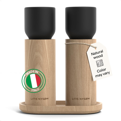 LARS NYSØM Wooden Salt and Pepper Grinder Set Manual with Tray