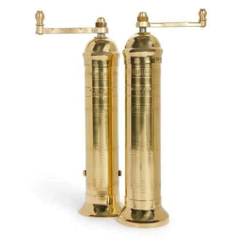 Alexander Handcrafted European Mill Set – Authentic 2-Piece Brass Pepper (9″) & Salt (8″) Grinder