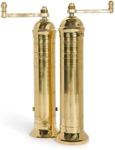 Authentic 2-Piece Brass Pepper (8" / 8-inch) & Salt (9" / 9-inch) Grinder, Adjustable Grind