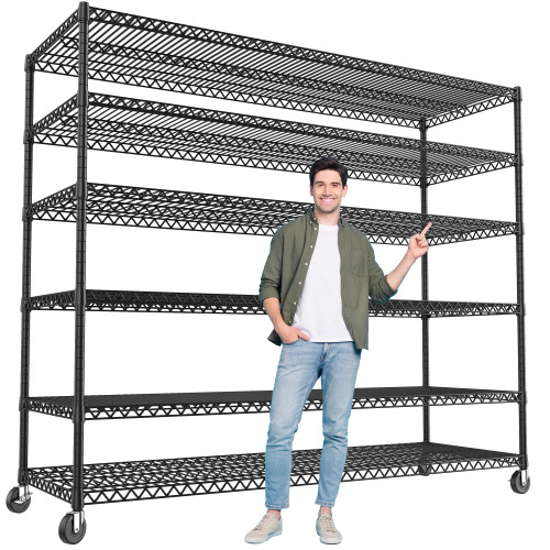 Heavy Duty Wire Shelving with Wheels, 6-Tier Adjustable Storage Shelves