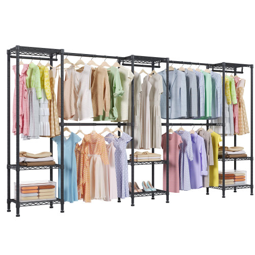 Higeego H11 Large Clothing Rack for Hanging Clothes Heavy Duty Garment Rack, Freestanding Wardrobe Closet Organizer and Storage with Expandable Hanger Rods, Extendable from 7.8 to 10.8 ft, Black