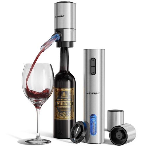 Newise Rechargeable Electric Wine Gift Set: Wine Opener, Aerator, Vacuum Stoppers & Foil Cutter