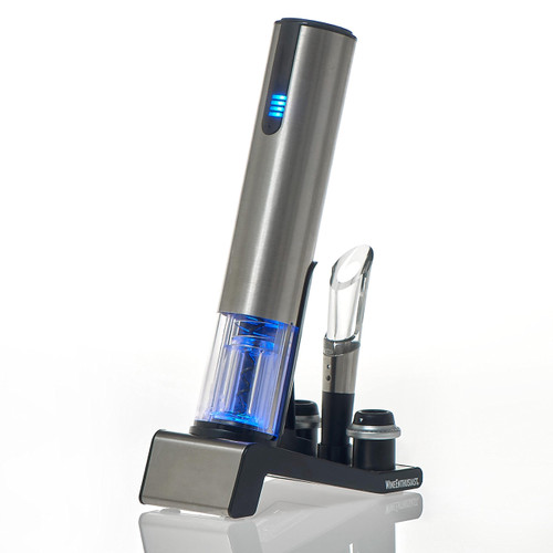 Wine Enthusiast 2-in-1 Electric Blue Automatic Wine Bottle Opener and Preserver Set