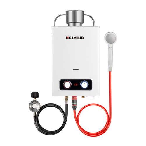 CAMPLUX Portable Tankless Water Heater, 1.58 GPM Outdoor Propane Water Heater with 3.54'' S/S Rain Cap, for Camping, 41,000 BTU, BD158C