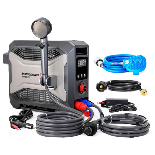 FOGATTI InstaShower GO Pro Portable Propane Hot Shower System, 22,000 BTU Instant Water Heater with 5000mAh Built-in Battery, 12V Pump, All-in-One Outdoor Shower for Camping, Pets & Off-Grid Use