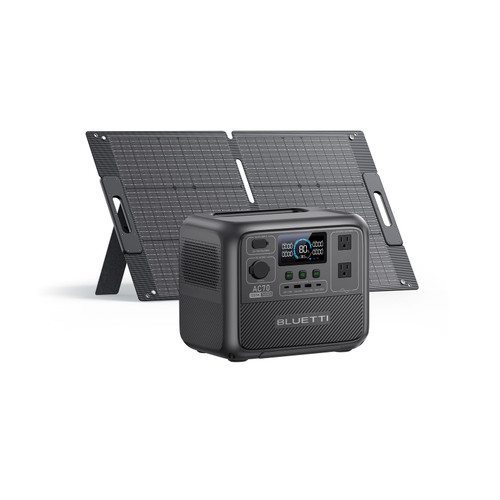 BLUETTI AC70 Solar Generator with 100W Solar Panel (Ships Separately), 768Wh Portable Power Station with 2 1000W (Power Lifting 2000W) AC Outlets, 0-80% in 45 Min, LFP Backup Power for Camping, Trip