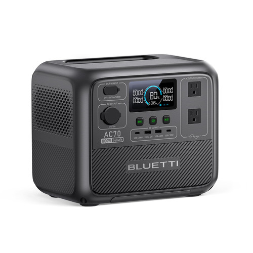 BLUETTI AC70 Portable Power Station, 768Wh Solar Generator w/ 2 1000W AC Outlets (Power Lifting 2000W), 100W Type-C, LiFePO4 Battery Backup for Road Trip, Off-Grid, Power Outage (Solar Panel Optional)