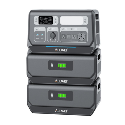 ALLWEI 2400W Portable Power Station with 2 x B200 PRO Expansion Battery, 6144Wh LiFePO4 Battery 4 AC Outlets Up to 2400W for Home, Outdoor Camping, RV, with 1500W AC Charging &1200W Solar Charging