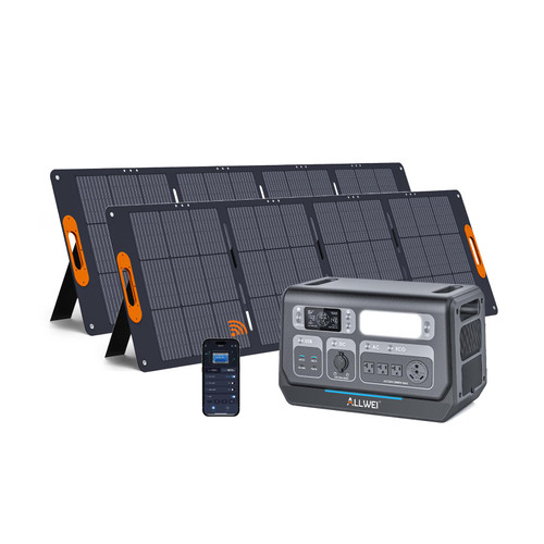 ALLWEI LiFePO4 Solar Generator 2400W with 2x 200W Solar Panels, 2048Wh Portable Power Station, Fast Charge in 1.5H, 4 AC Outlet, Home Battery Backup for RV Outdoor Camping Emergency Power Outage