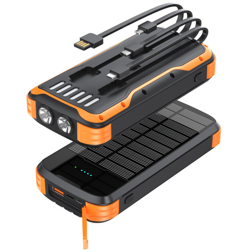 MINRISE Solar Power Bank 40000mAh, Portable Charger PD 20W Fast Charging Solar Charger Power Bank Built in 4 Cables and USB-C in/Output, Camping Essentials External Battery Pack with Flashlights