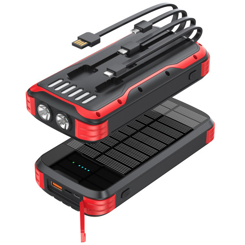 MINRISE Solar Charger Power Bank, 40000mAh Portable Charger PD 20W Fast Charging Solar Power Bank Built in 4 Cables and USB-C in/Output, Camping Essentials External Battery Pack with Flashlights