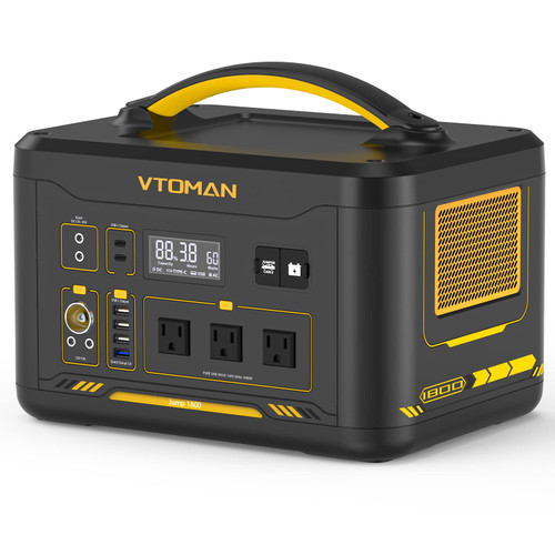 VTOMAN Jump 1800 Portable Power Station with Jump Start, 1548Wh LiFePO4 Solar Generator 1800W (Peak 3600W) AC Outlets, Regulated 12V DC, PD 100W Type-C for Home Backup RV/Van Travel Camping Road Trip