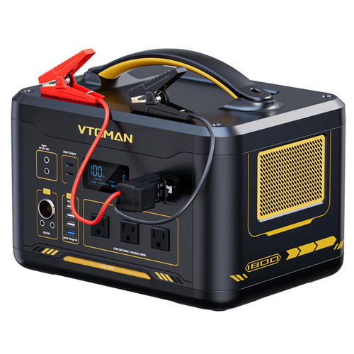 VTOMAN Jump 1800 Portable Power Station &12V Car Jump Starter, 1548Wh LiFePO4 Battery Solar Generator with Jumper Cable, 1800W 3xAC Outlets, 2xPD 100W for Camping Roadside Rescue