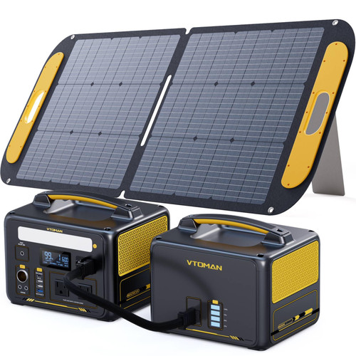 VTOMAN 939Wh Portable Power Station Bundle with Extra Battery & 110W Solar Panel Included - Up to 1200W Solar Power Generator for Home Backup, Off-grid, Road Trip, RV, Camping, Fishing, Emergencies