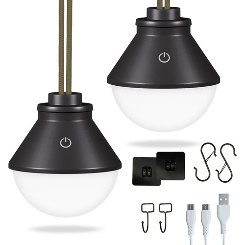 2-Pack LED Camping Lantern Rechargeable 5000mAh with Magnetic, 600LM Waterproof Battery Powered Hanging Tent Light, USB Cordless Portable Dimmable for Power Outages Hunting Survival Gear Outdoor