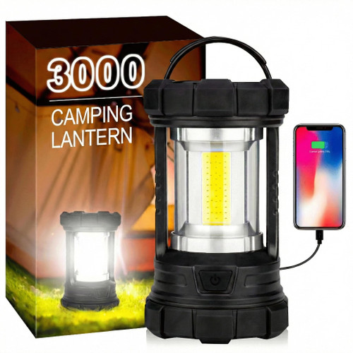 elesall Camping Lantern, 3000LM LED Rechargeable Battery Operated Lantern, 5 Light Modes, COB Waterproof Lantern Flashlight, Camping Light for Power Outage, Hurricane, Survival, Hiking(Black)