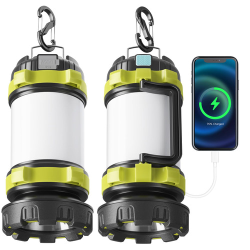 AlpsWolf Camping Lantern Rechargeable , Alpswolf Camping Flashlight 4000 Capacity, 6 Modes, IPX4 Waterproof, Led Lantern Camping, Hiking, Outdoor Recreations (2pack-Green)