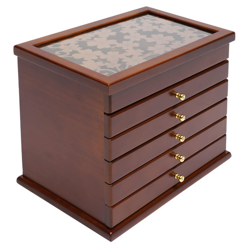 6-Tier Large Jewelry Organizer Cabinet with 5 Drawers Women Girls Storage Display Case for Necklace Rings Earrings Accessories, with Mirror