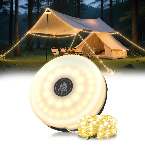 L LOHAS LED Camping String Lights, 4 in 1 Quick Recovery Waterproof Outdoor Tent Lights, 32.8FT with 8 Lighting Modes, Camping Essentials for Yard, Tent, Hiking, Patio, and Holiday Decoration