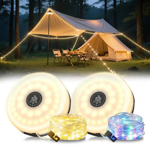 L LOHAS LED Upgraded 2 Packs Camping String Lights, 4 in 1 Quick Recovery Waterproof Camping Lights, 32.8FT with 8 Modes, Camping Essentials for Yard, Tent, Hiking, Patio, and Christmas Decor