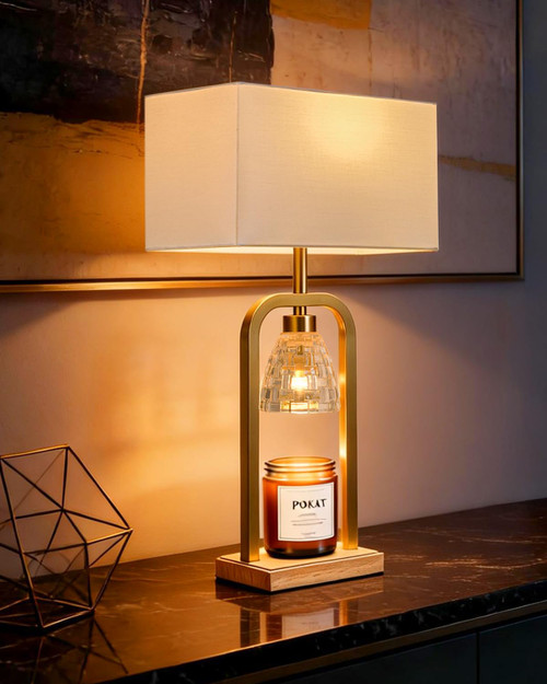 Wax Light Warming Table Lamp for Jar Candles, Modern Bedside Lamp for House Warming Home Decor Living Room, Bulb Included